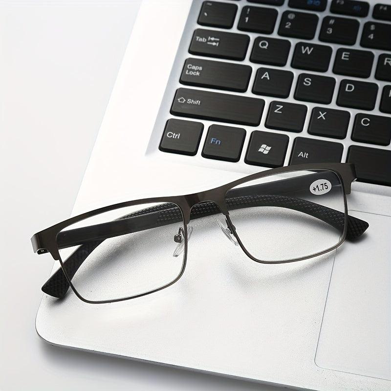 Men's Business Reading Glasses Full Frame Anti Fatigue Metal Frame Eyewear