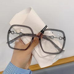 Oversized Square Glasses Retro Women Metal Frame Optical Computer Glasses