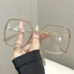 Oversized Square Glasses Retro Women Metal Frame Optical Computer Glasses