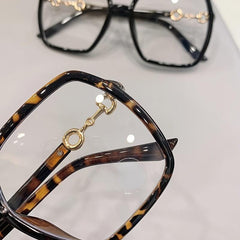 Oversized Square Glasses Retro Women Metal Frame Optical Computer Glasses