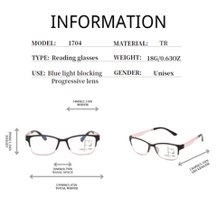 3PCS Progressive Lens Multifocal Eyeglasses Light Blocking Presbyopia Unisex