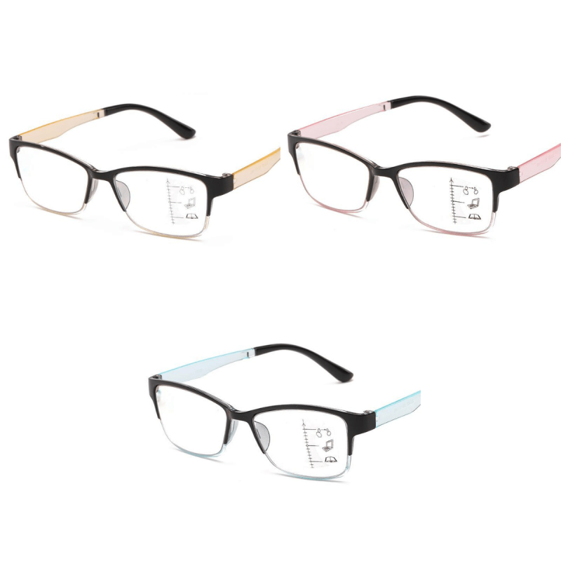 3PCS Progressive Lens Multifocal Eyeglasses Light Blocking Presbyopia Unisex