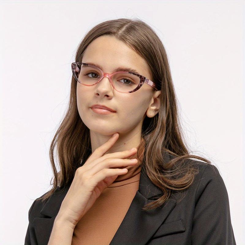 Pink Women Light Blocking Readers Spring Hinge Anti Glare UV Cat Eye Reading Gla