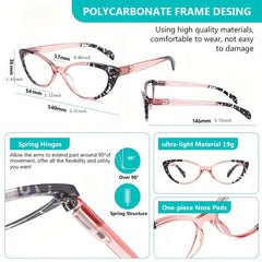 Pink Women Light Blocking Readers Spring Hinge Anti Glare UV Cat Eye Reading Gla