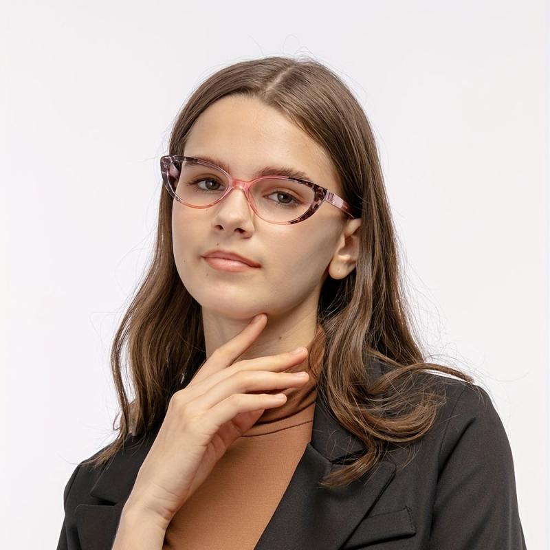 Pink Women Light Blocking Readers Spring Hinge Anti Glare UV Cat Eye Reading Gla