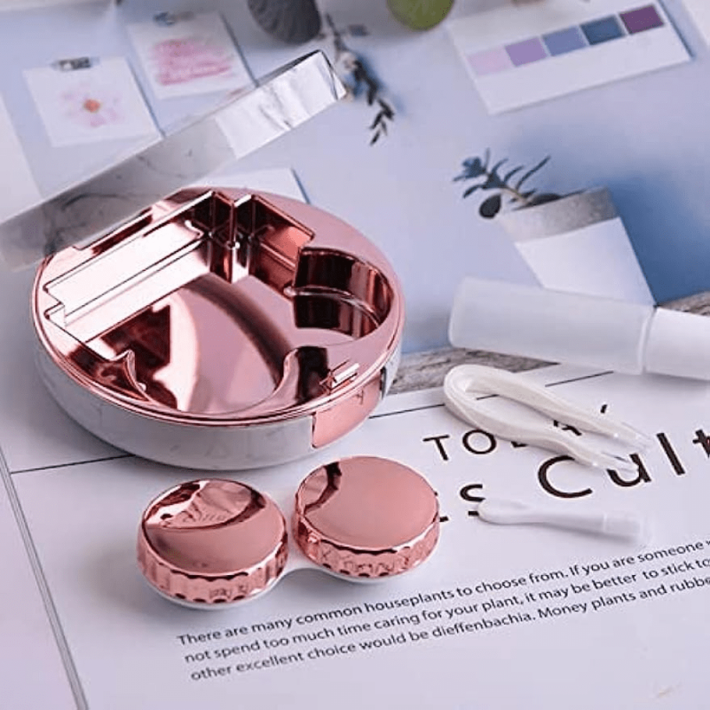Rose Gold Lens Case with Mirror Tweezer Remover Tool