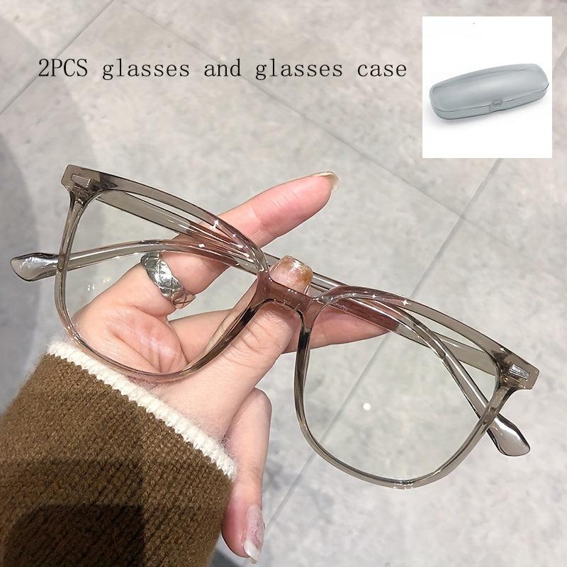 Light Resistant Square Glasses Retro Olive Green Coconut Gray Transparent Lenses