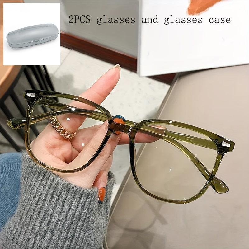 Light Resistant Square Glasses Retro Olive Green Coconut Gray Transparent Lenses