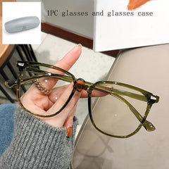 Light Resistant Square Glasses Retro Olive Green Coconut Gray Transparent Lenses