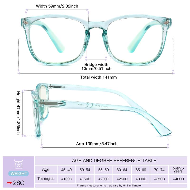 Crystal Square Reader Light Blocking Glasses for Women Men