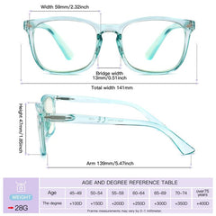 Crystal Square Reader Light Blocking Glasses for Women Men