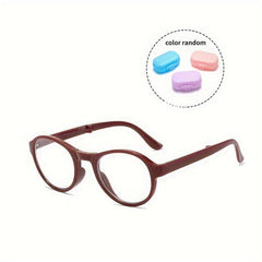 Stylish Portable Round Frame Reading Glasses with Spring Legs & Dust-proof Box
