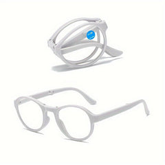 Stylish Portable Round Frame Reading Glasses with Spring Legs & Dust-proof Box