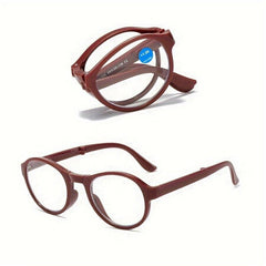 Stylish Portable Round Frame Reading Glasses with Spring Legs & Dust-proof Box
