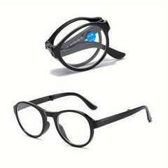 Stylish Portable Round Frame Reading Glasses with Spring Legs & Dust-proof Box