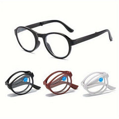 Stylish Portable Round Frame Reading Glasses with Spring Legs & Dust-proof Box