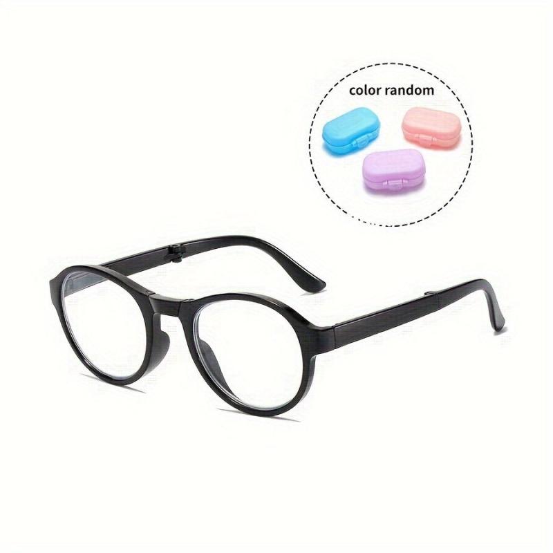 Stylish Portable Round Frame Reading Glasses with Spring Legs & Dust-proof Box