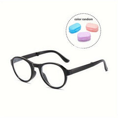 Stylish Portable Round Frame Reading Glasses with Spring Legs & Dust-proof Box