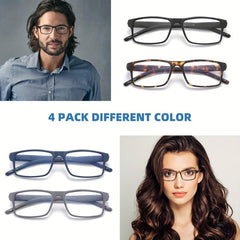 4 Pack Light Blocking Glasses Rectangular Frame Computer Eyeglasses