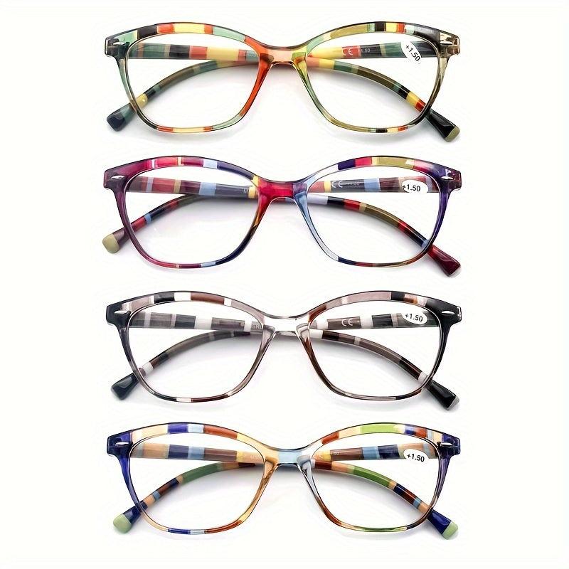 4Pack Women Reading Glasses Cat Eye Pattern Lightweight Blacking Glasses