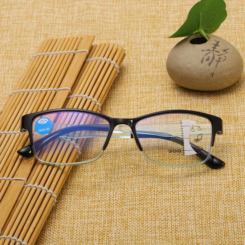 Squared Frame Progressive Lens Light Blocking Reading Glasses