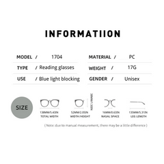 Flexible Frame Squared Light Blocking Lens Reading Glasses