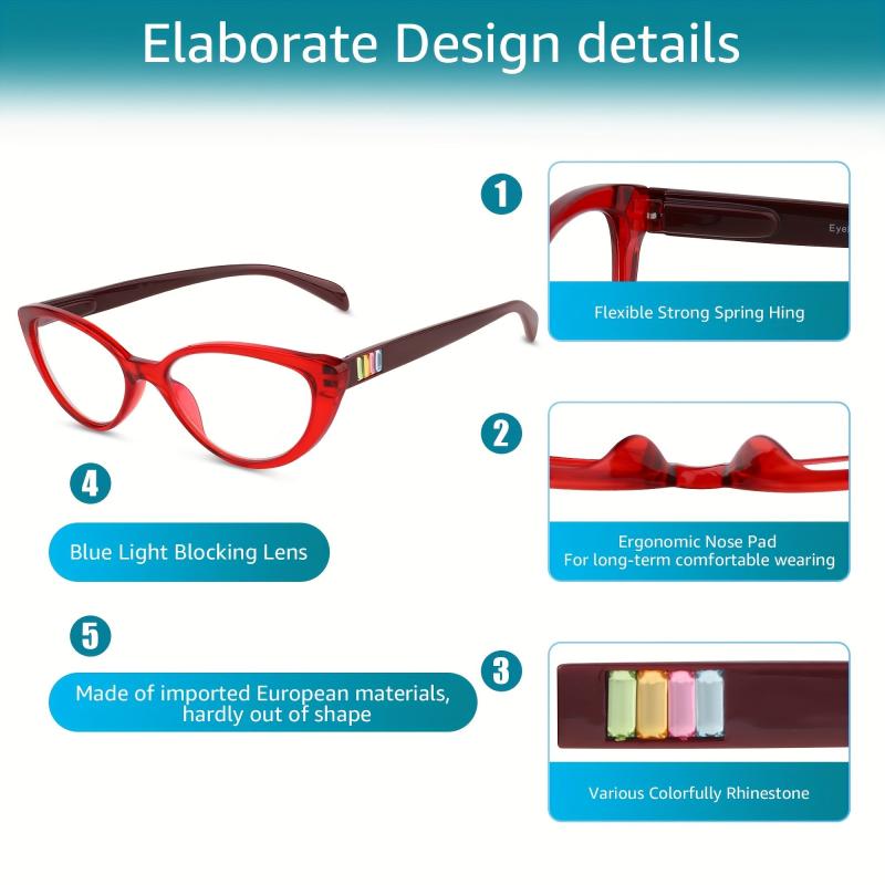 Women's Rhinestone Cat Eye Reading Glasses with Light Blocking