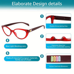 Women's Rhinestone Cat Eye Reading Glasses with Light Blocking