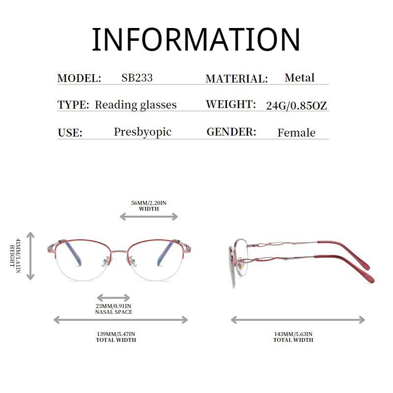 Metal Half Rim Round Lens Light Blocking Presbyopia Corrective Eyeglasses