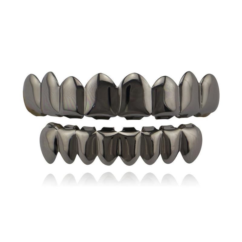 18K Plated Teeth Grillz Bronze Smooth 8 Teeth Upper And Lower Grills Set