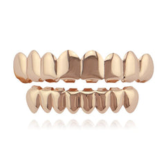 18K Plated Teeth Grillz Bronze Smooth 8 Teeth Upper And Lower Grills Set