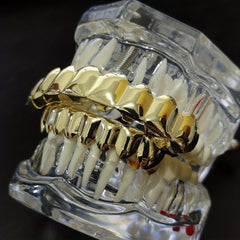 18K Plated Teeth Grillz Bronze Smooth 8 Teeth Upper And Lower Grills Set