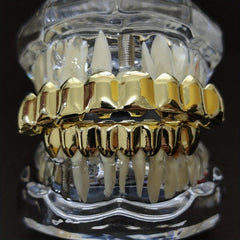 18K Plated Teeth Grillz Bronze Smooth 8 Teeth Upper And Lower Grills Set