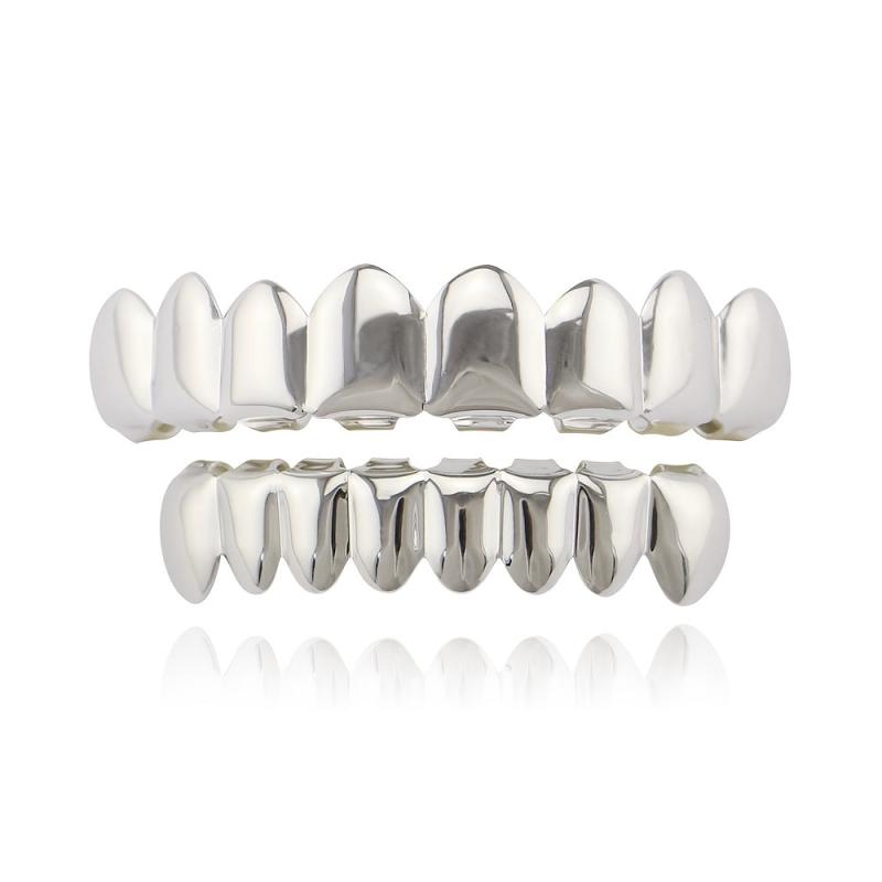 18K Plated Teeth Grillz Bronze Smooth 8 Teeth Upper And Lower Grills Set