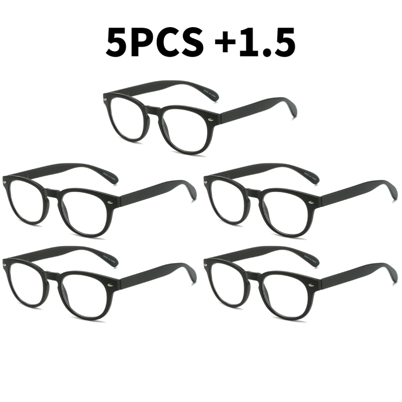 5pcs Spring Hinge Plastic Frame Reading Glasses For Men And Women