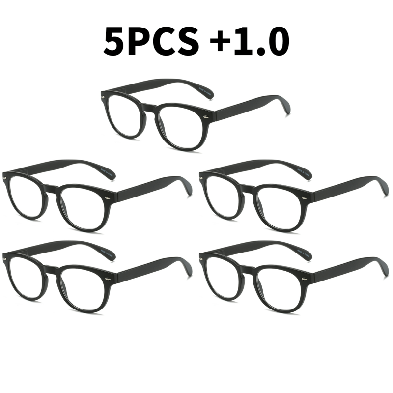 5pcs Spring Hinge Plastic Frame Reading Glasses For Men And Women