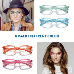 4pcs Women's Funky Reading Glasses Light Blocking