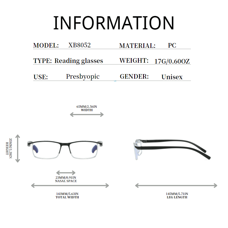 Plastic Full Frame Unisex Reading Glasses