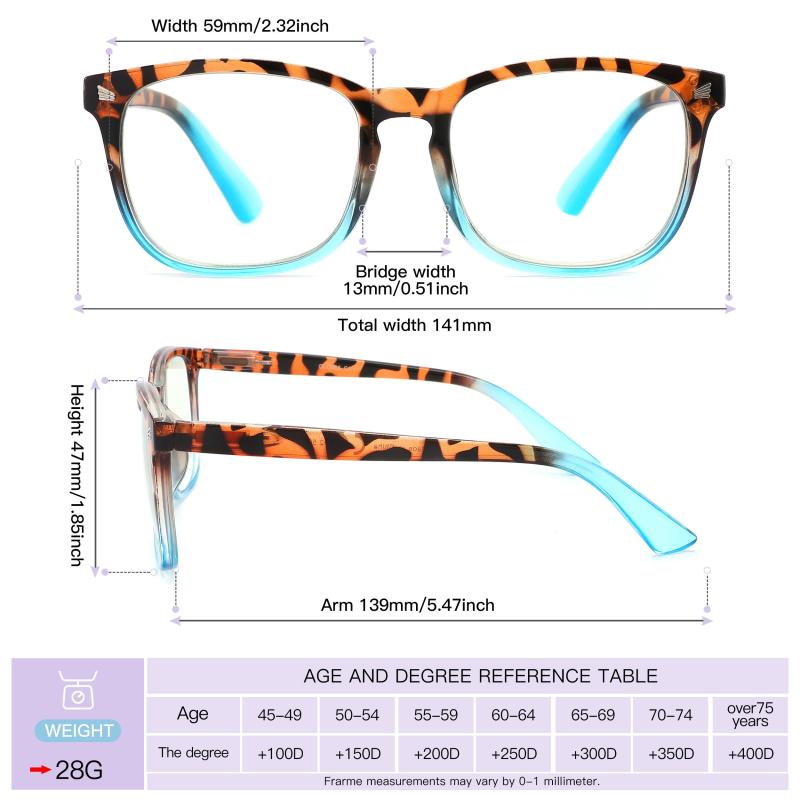 Square Light Blocking Reading Glasses for Women Men
