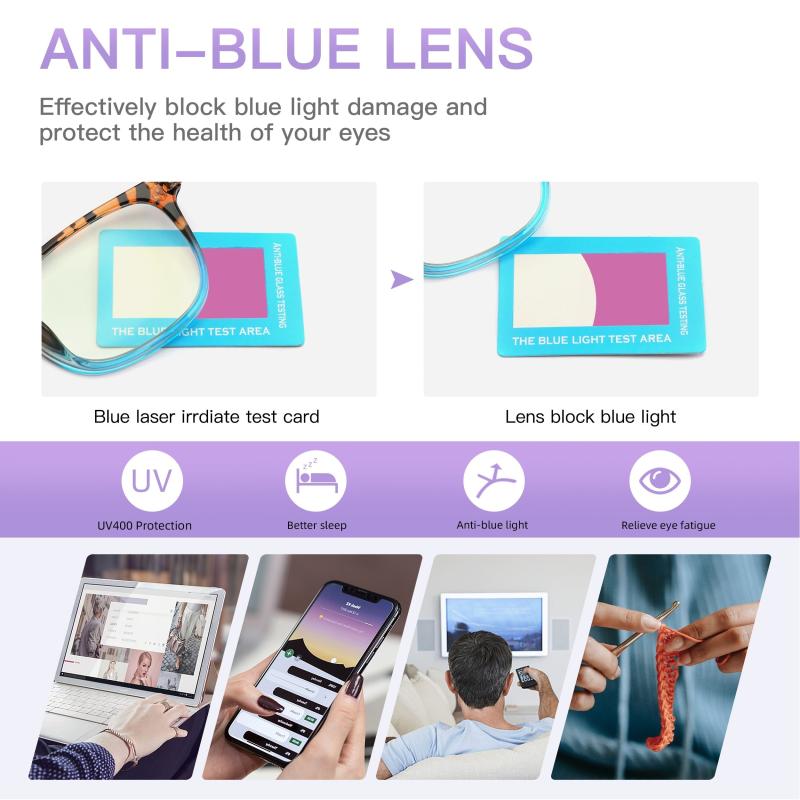 Square Light Blocking Reading Glasses for Women Men