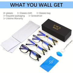 4-Pack Metal Spring Hinges Reading Glasses Anti Eye Fatigue Readers