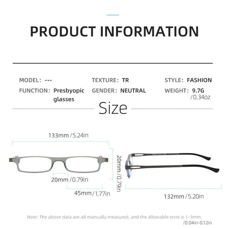 Metal Squared Frame Portable Presbyopia Corrective Eyeglasses