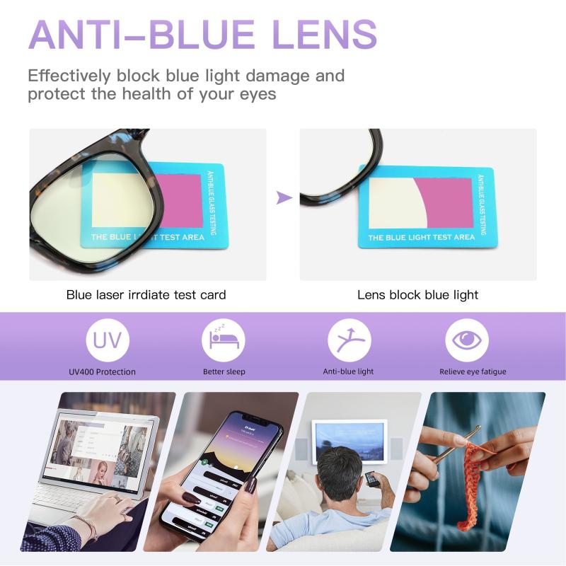 Fashionable Light Blocking Reading Glasses Computer Readers Square UV Filter