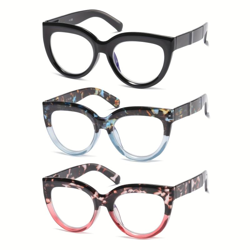 3Pack Cat Eye Oversized Reading Glasses for Women Spring Hinge 1.0-3.5
