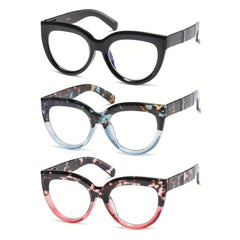 3Pack Cat Eye Oversized Reading Glasses for Women Spring Hinge 1.0-3.5