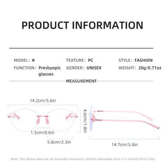 Round Rimless Frame PC Temples Presbyopia Reading Glasses