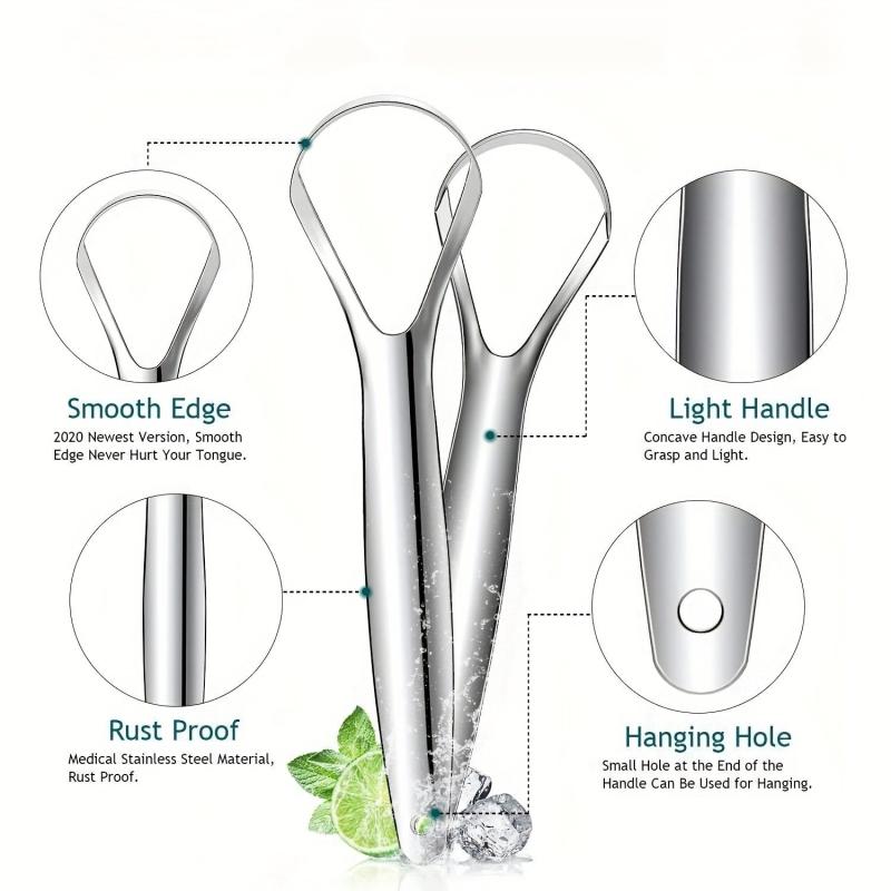 2pcs Tongue Scraper Reduce Bad Breath Stainless Steel Tongue Cleaners