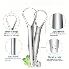 2pcs Tongue Scraper Reduce Bad Breath Stainless Steel Tongue Cleaners