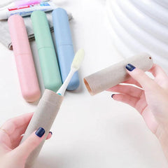 3pcs Wheat Straw Toothbrush Storage Case Portable Travel Mouthwash Brushing Cup
