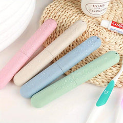 3pcs Wheat Straw Toothbrush Storage Case Portable Travel Mouthwash Brushing Cup
